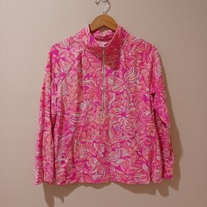 Lilly Pulitzer Skipper Popover Pawsitive Cattitude Pink Size L 1/2 Zip-Up Top